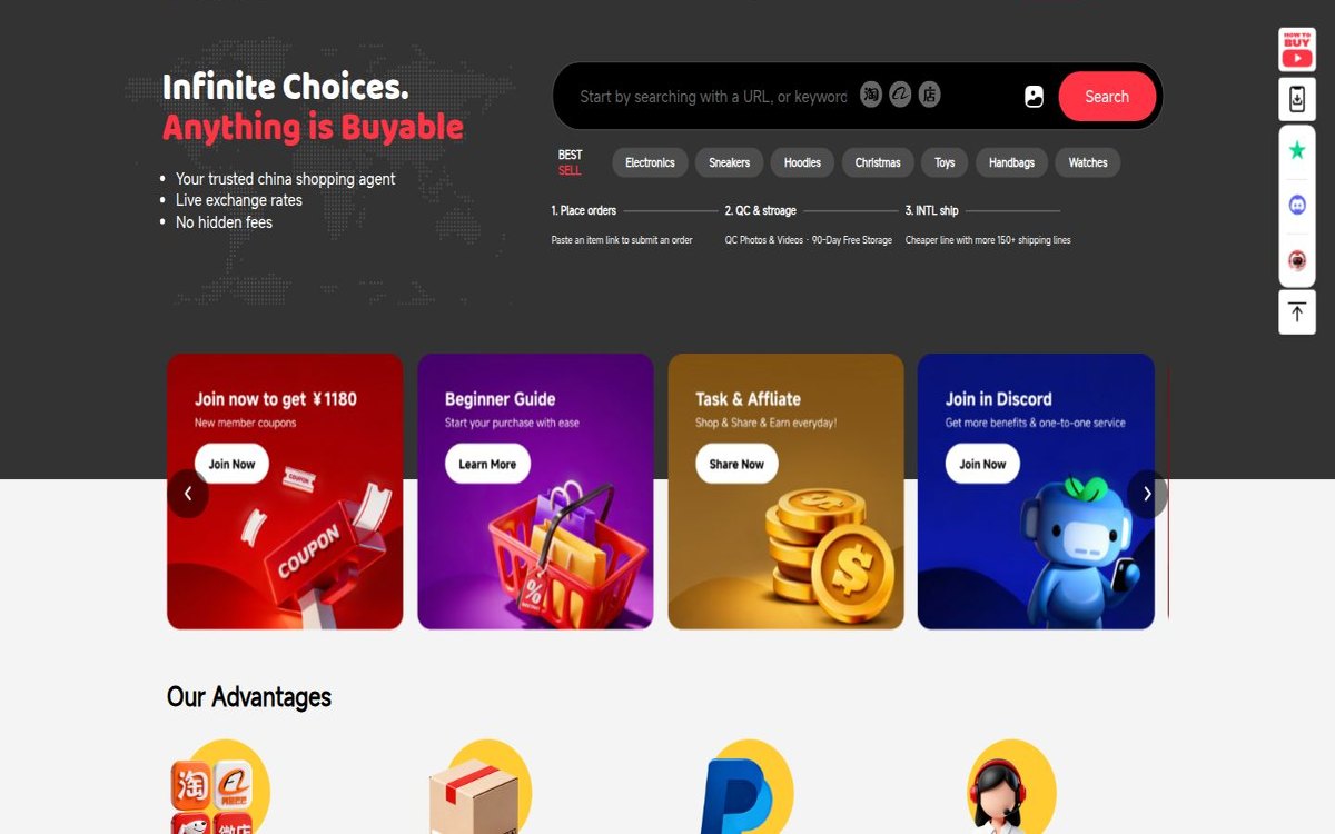 FansBuy catalogue on w2clinks: product cards with photo, brand and reference price
