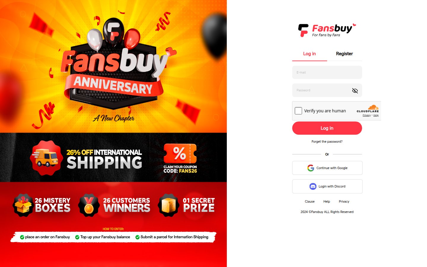 FansBuy DIY Order opened Sign In / Register at /login?redirect=/order/manual